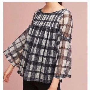 Anthropologie Patrizia Plaid Lace Bell Top